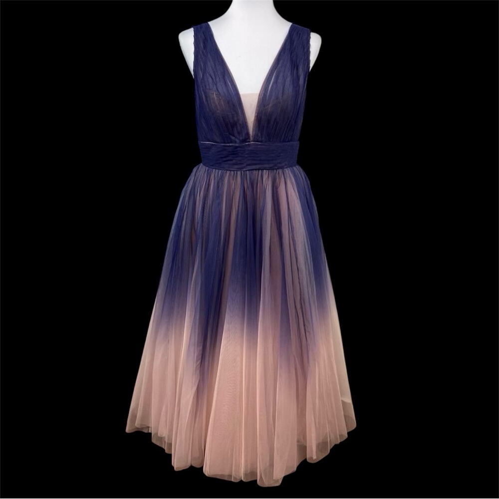 Mac Duggal 20403 Indigo Ombre Tulle  Princess Midi Dress NWT Size 6